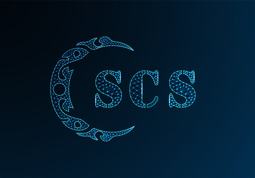 Low poly letter logo SCS design. SCS letter logo low poly vector design on blue color gradient background. SCS logo low poly design