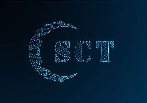 Low poly letter logo SCT design. SCT letter logo low poly vector design on blue color gradient background. SCT logo low poly design