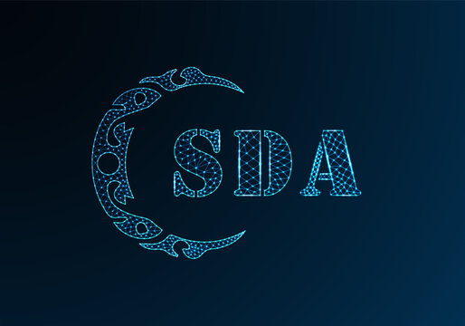 Low poly letter logo SDA design. SDA letter logo low poly vector design on blue color gradient background. SDA logo low poly design