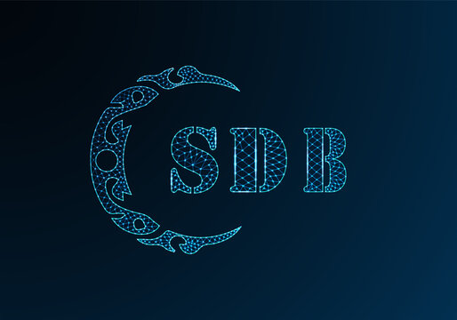 Low poly letter logo SDB design. SDB letter logo low poly vector design on blue color gradient background. SDB logo low poly design