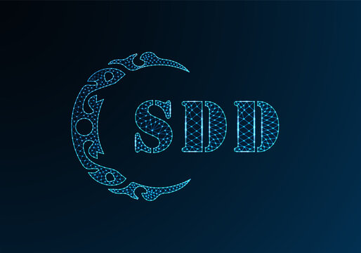 Low poly letter logo SDD design. SDD letter logo low poly vector design on blue color gradient background. SDD logo low poly design