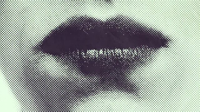 Halftone Animation of a Close-Up Woman Lips with Dual Tone Color