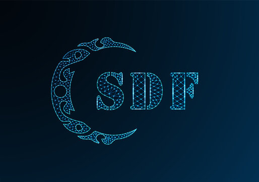 Low poly letter logo SDF design. SDF letter logo low poly vector design on blue color gradient background. SDF logo low poly design