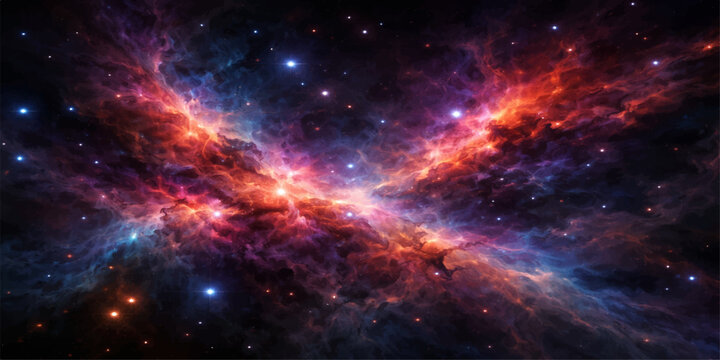 A celestial abstract space background featuring a luminous galaxy nebula and shimmering stars across the vast night sky universe of infinity and cosmic mystery