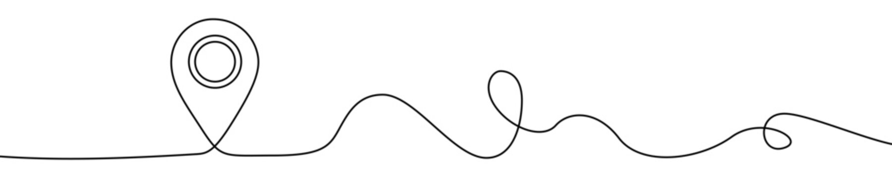 Illustration of a location icon, made in one continuous line. Minimalistic drawing of a place pointer or geoposition in the style of one line art. Vector illustration.
