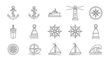 Nautical and Marine Themed Line Icons Collection © SaljuCreative