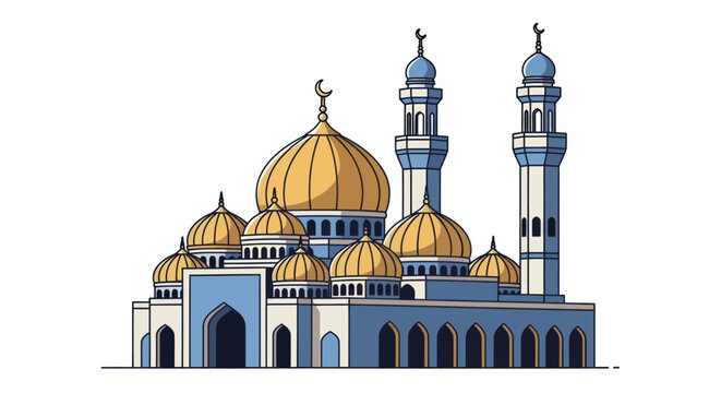 Stylized mosque with domes and minarets