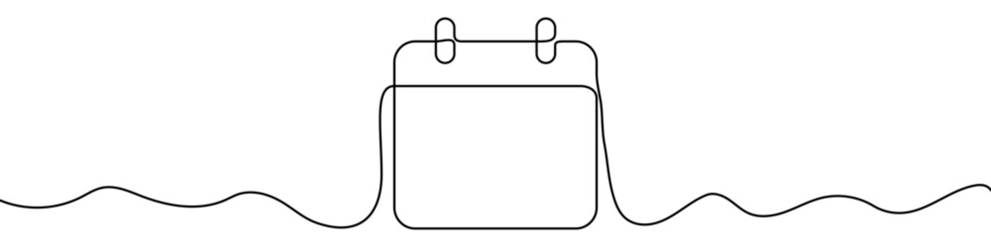 Illustration of a tear-off calendar, made in one continuous line. Minimalistic drawing of a date, planning, or time symbol in the style of one line art. Vector illustration.