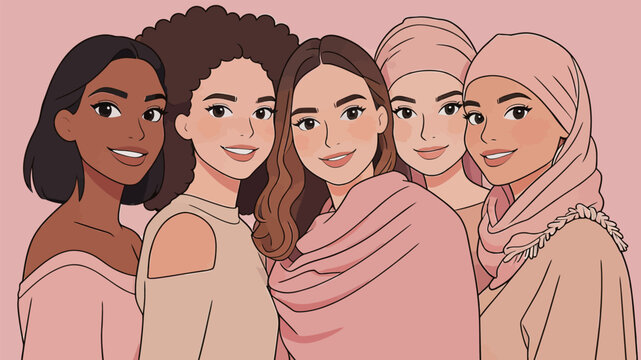 Group of Diverse Young Women in Illustration