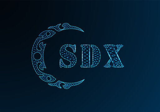 Low poly letter logo SDX design. SDX letter logo low poly vector design on blue color gradient background. SDX logo low poly design