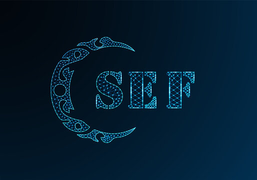 Low poly letter logo SEF design. SEF letter logo low poly vector design on blue color gradient background. SEF logo low poly design