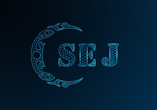 Low poly letter logo SEJ design. SEJ letter logo low poly vector design on blue color gradient background. SEJ logo low poly design