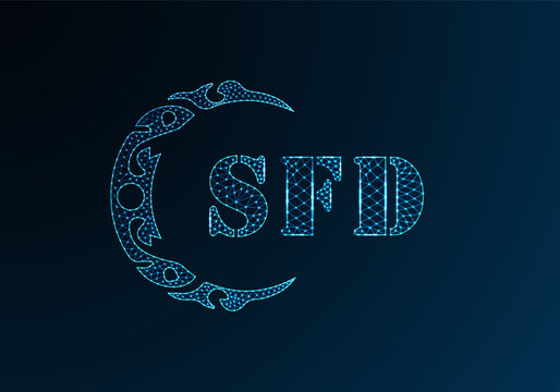 Low poly letter logo SFD design. SFD letter logo low poly vector design on blue color gradient background. SFD logo low poly design