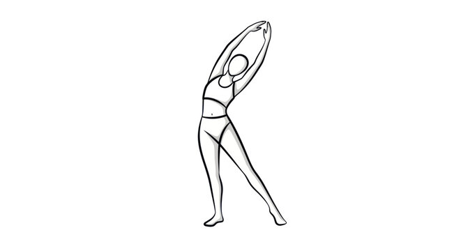 Woman doing a side bend stretch, illustrating fitness and well-being.