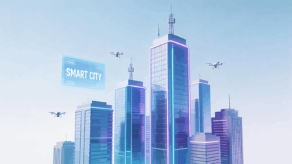Futuristic smart city with drones © Scuti