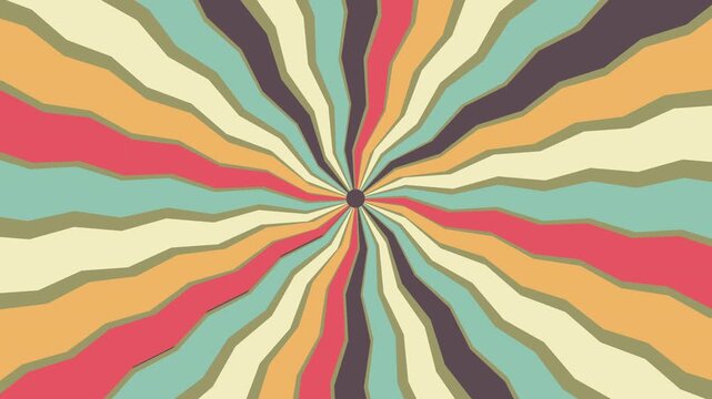 Colorful groovy 70s background sunburst looping animation in retro style