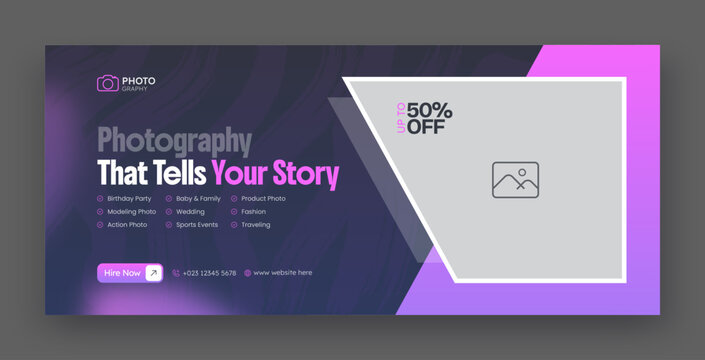 Digital photography services facebook cover or web banner template
