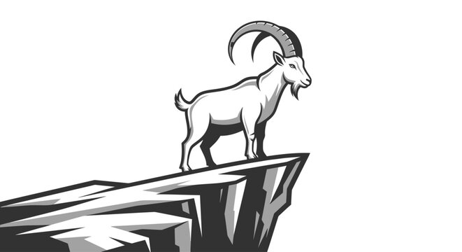 Majestic ibex standing on a cliff edge