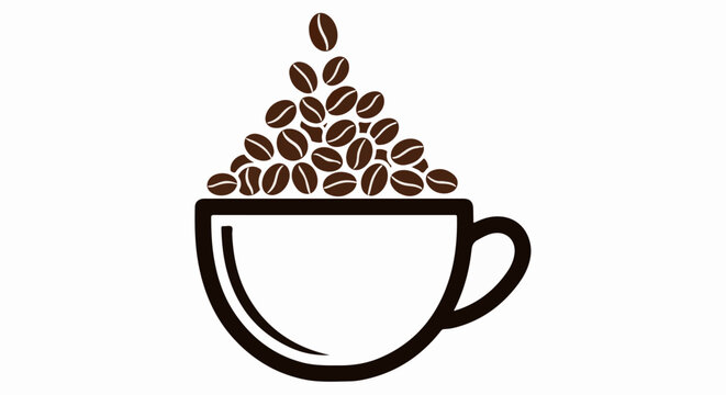 Overflowing cup of coffee beans, a simple graphic