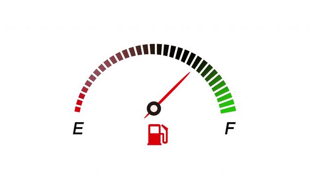 fuel gauge from empty to full animation 4k video in white background