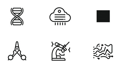 Fototapeta premium Science Icons: A collection of meticulously crafted line icons representing diverse facets of scientific exploration, from the intricacies of DNA to the precision of laboratory instruments.