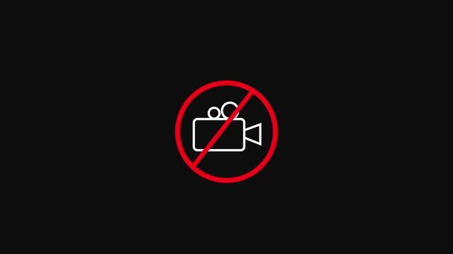 No Recording Allowed Sign Prohibition Symbol Against Camera on Black Background no filming no camera.