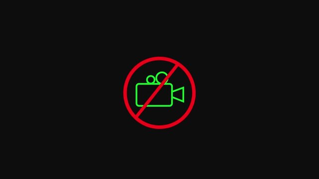 No Recording Allowed Sign Prohibition Symbol Against Camera on Black Background no filming no camera.