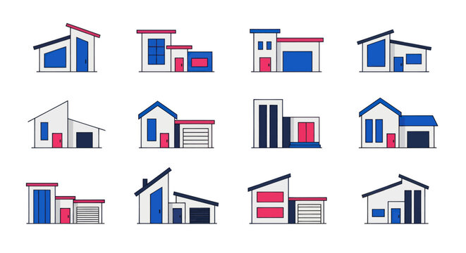 Colorful house icons set collection.