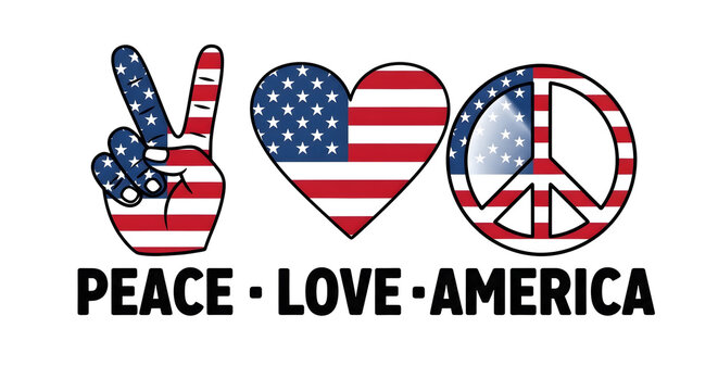 Patriotic peace sign hands displaying american flag and peace symbols for unity