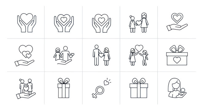 Line icons of love and gifts.