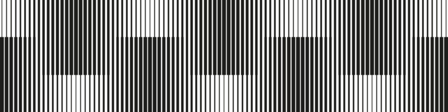 Abstract seamless pattern of black and white vertical lines forming geometric blocks. Optical illusion halftone texture background.