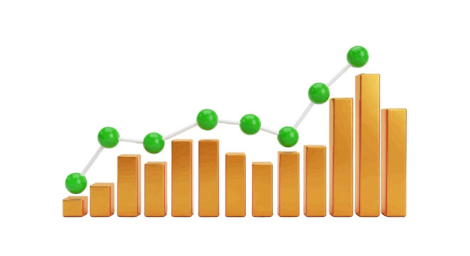 Vector illustration&nbsp;of 3d bar chart with a line graph showing business growth and success on a transparent background