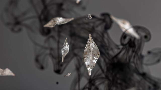 Abstract Composition of Silver Leaves and Flowing Patterns