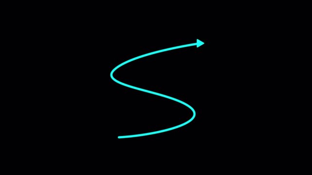 Glowing arrow animation on black background, smooth flowing motion path with neon light effect for direction, 4K video