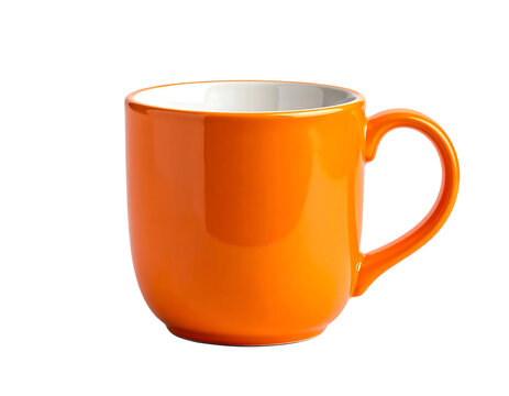 Vibrant orange ceramic coffee mug on Transparent Background PNG
