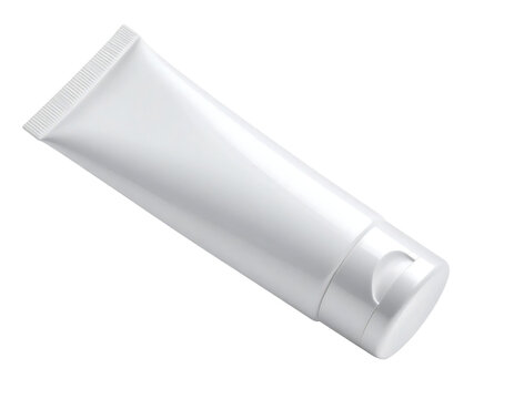 White plastic cosmetic tube packaging on Transparent Background PNG