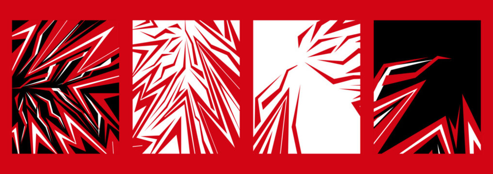 Abstract Geometric Red, black, and White Dynamic Patterns on Black Backgrounds, suitable for textile and full printing fabric, sporty jersey background