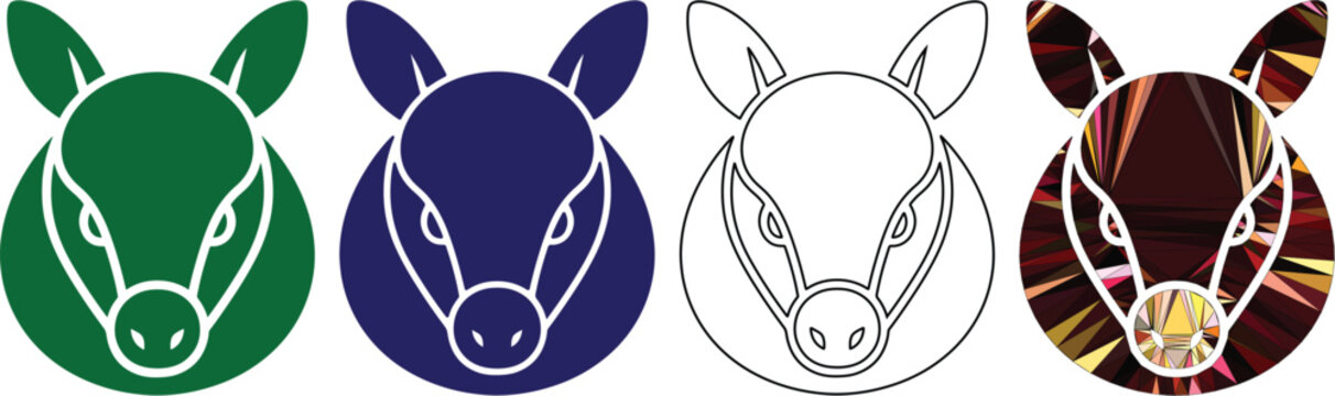 Four different colored deer head logos with white outlines on white background  animal design elements