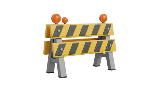 Vector illustration&nbsp;of 3d illustration of a yellow and black construction road barrier on a transparent background