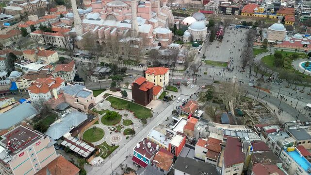 Istanbul Hagia Sophia mosque, Bosphorus strait, reveal shot