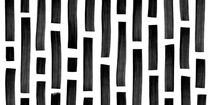 Abstract pattern with black vertical brush strokes. Hand drawn broken thick lines texture. Painted monochrome grunge background vector illustration.