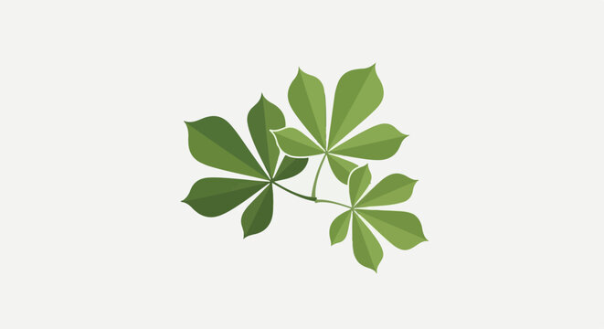 Digital illustration of three palmate green leaves on a light background