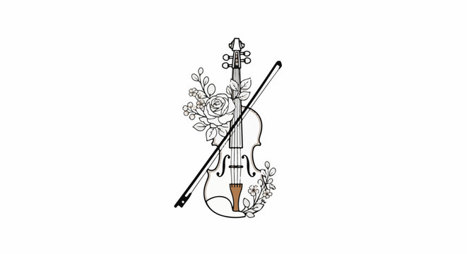 Delicate violin illustration with elegant floral accents