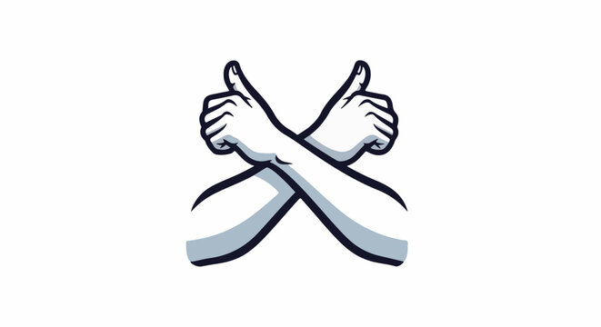 Crossed arms with thumbs up in a stylized, graphic design