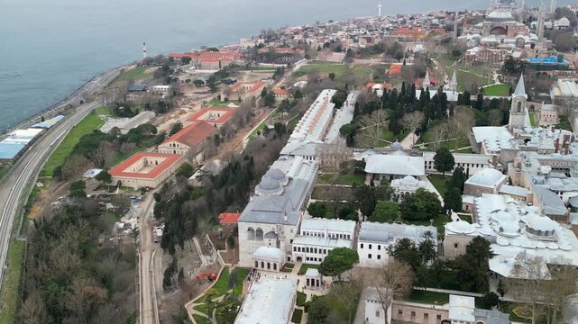 Topkapi Palace and Marmara sea in the back, zoom-out shot