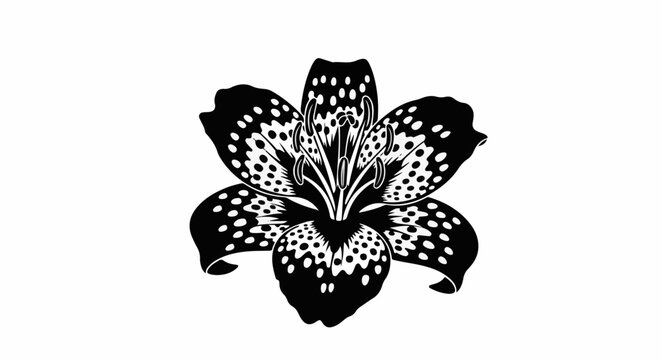 Detailed black and white illustration of a spotted lily bloom