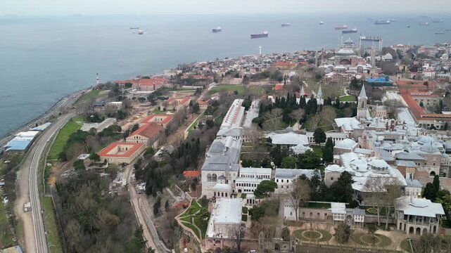 Topkapi Palace and Marmara sea in the back, rotation left shot