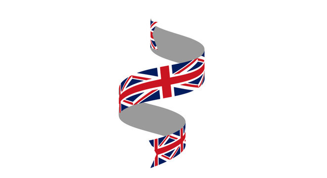 British flag ribbon curled into a spiral isolated on white background