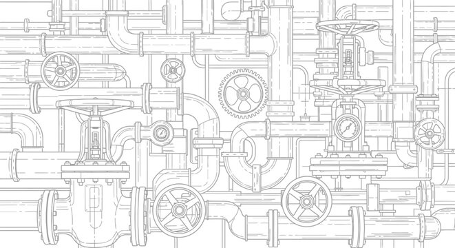 Detailed illustration of an industrial pipeline and valve system.