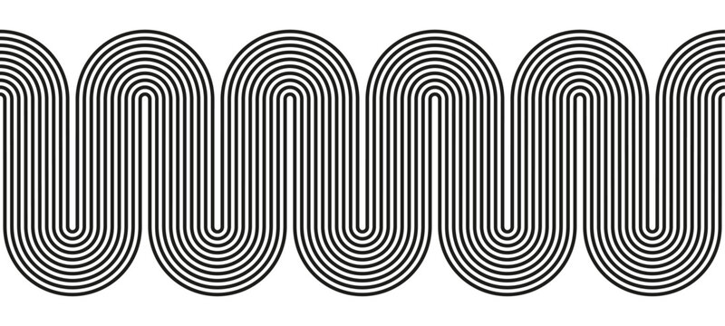Abstract seamless wavy pattern with black parallel lines. Retro geometric continuous curve background. Minimalist vector illustration.